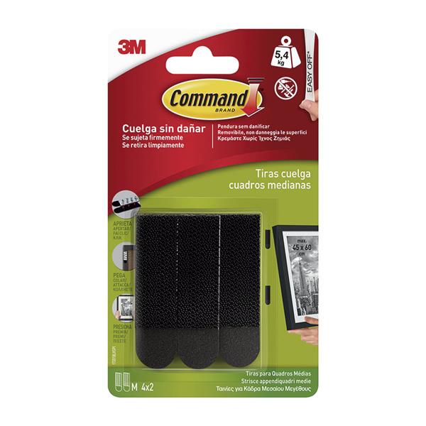 Tiras adhesivas para cuadros. Mediana (8uds). Negra. Command